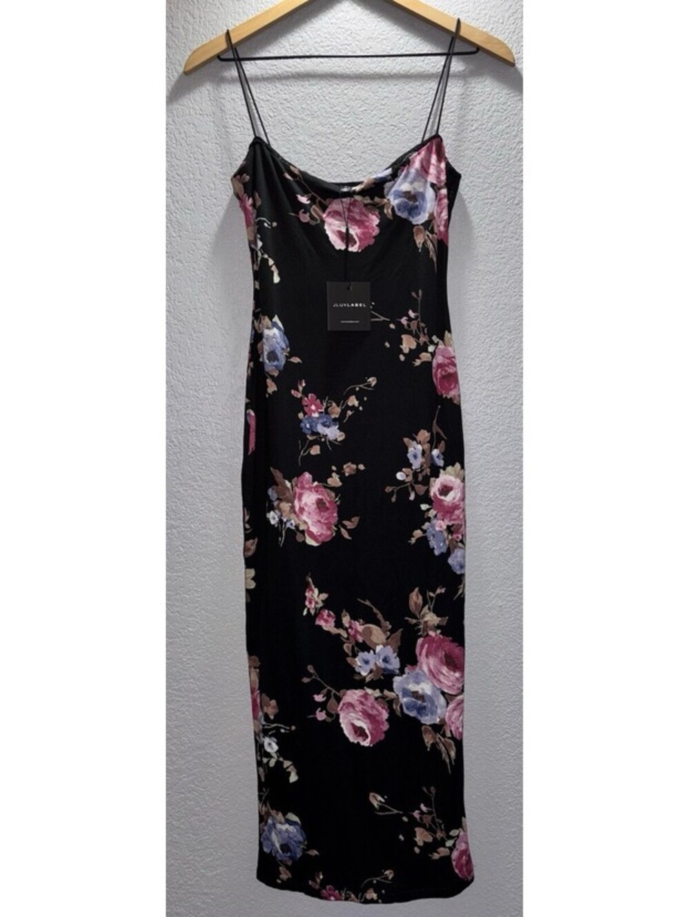 JLUXLABEL Black Floral Midi Slip Dress Size Medium New - Picture 2 of 7